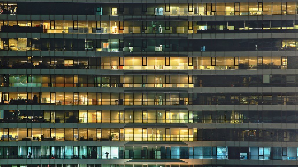 office building with lights on