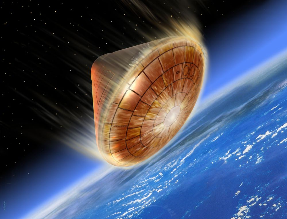 Figure 2. This rendering imagines the heat shield protecting the Orion spacecraft during re-entry. Careful analysis of shield materials is an important element of mission success.